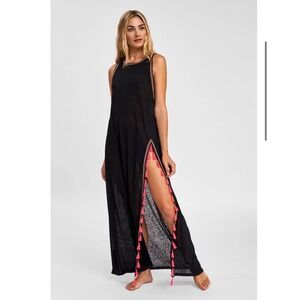 Pitusa Black Tassel Maxi Dress Cover Up Made in Peru Beach Cover Up Festival